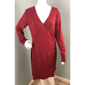 NWT Women's Olive + Oak L/S Rust Marled Faux Wrap Ruched Sheath Dress Sz Medium